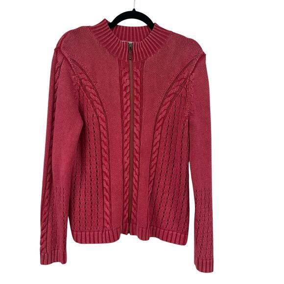 NWT Vintage PBJ Blues Full Zip Cable Knit Cardigan Antique Red Womens Medium - Picture 1 of 7